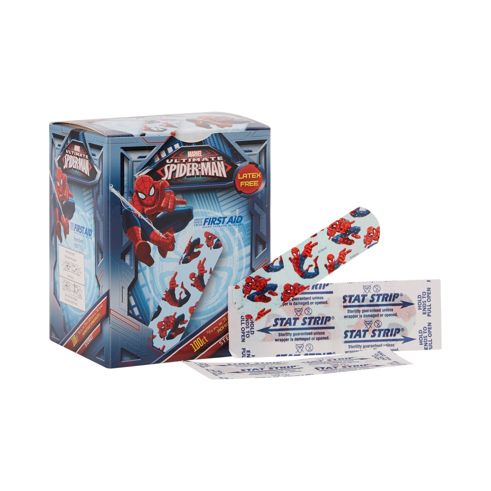 American White Cross Stat Strip Adhesive Strip 3/4 X 3 Inch Plastic Rectangle Kid Design (Spider-Man) Sterile (890881_CS) 1200/CS