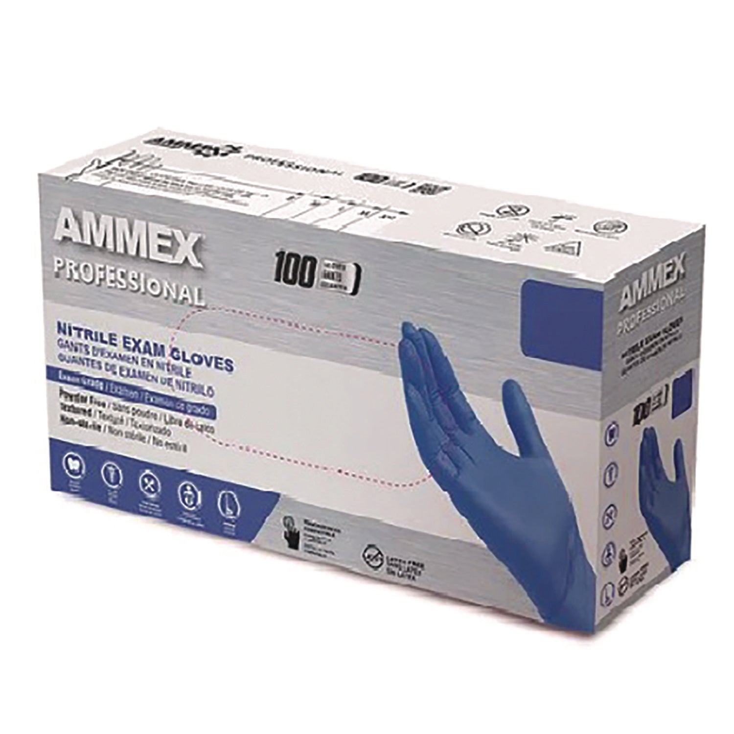 AMMEX Professional Nitrile Exam Gloves, Powder-Free, X-Large, Blue, 100/Box (AXCACNPF48100BX) Box of 100