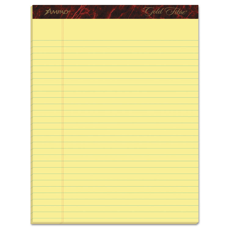 Ampad Gold Fibre Quality Writing Pads, Wide/Legal Rule, 50 Canary-Yellow 8.5 x 11.75 Sheets, Dozen (TOP20020) 1 Dozen