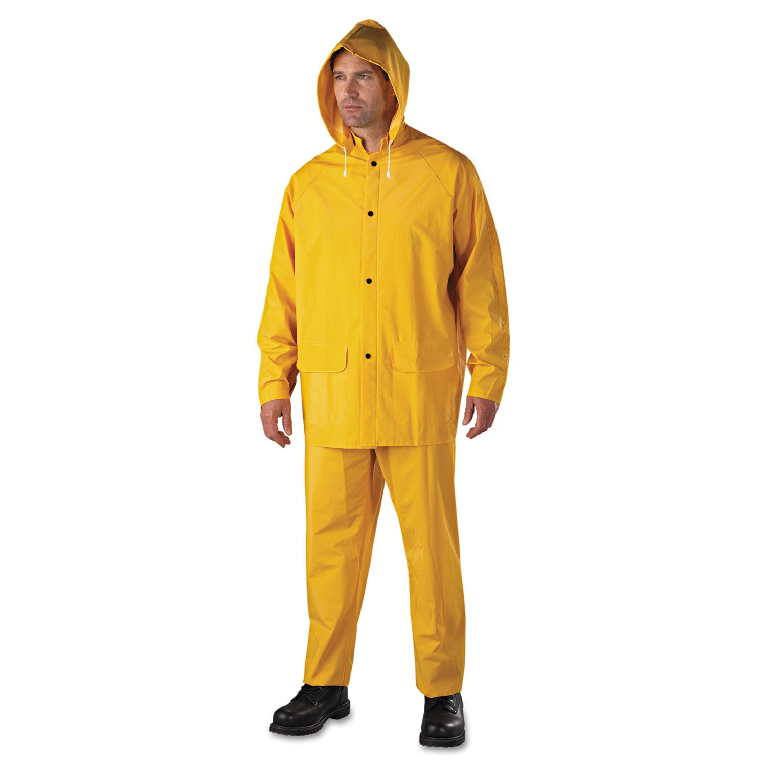 Anchor Brand 3-Pc Rainsuit, Jacket/Hood/Overalls, 0.35 mm, PVC Over Polyester, Yellow, 3X-Large (101-9000-3XL) Each