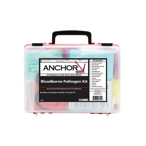 Anchor Brand Bloodborne Pathogen Kit, Blood Spill Clean-up, Plastic Case, Wall Mount Bracket (101-BBPK-1-12) Each
