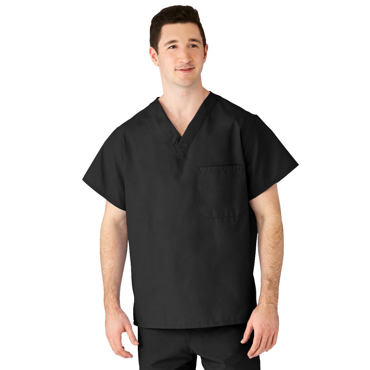 AngelStat Unisex Reversible V-Neck Scrub Top with 2 Pockets, Black, Size XL, Angelica Color Code, 1 EA (610BLKXL-CA) Each