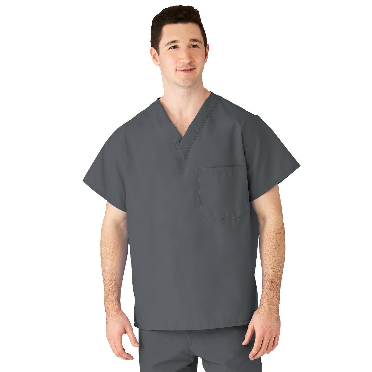 AngelStat Unisex Reversible V-Neck Scrub Top with 2 Pockets, Charcoal, Size M, Color Code, 1 EA (610NCCM-CM) Each