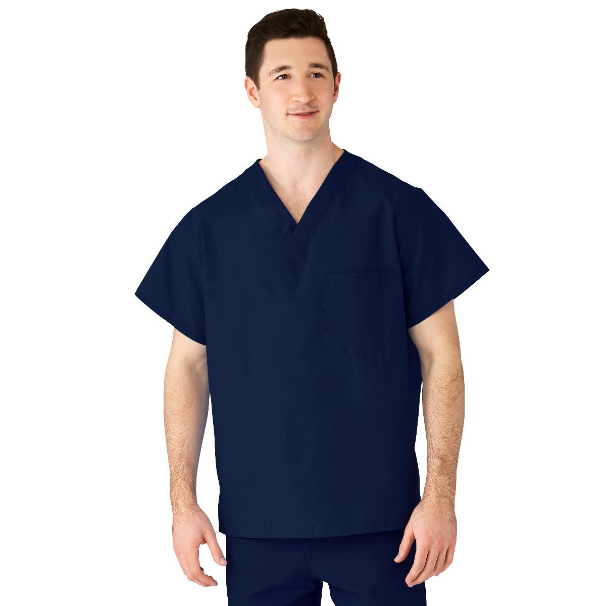 AngelStat Unisex Reversible V-Neck Scrub Top with 2 Pockets, Navy, Size 5XL, Angelica Color Code, 1 EA (M610NNT5XL-CA) Each