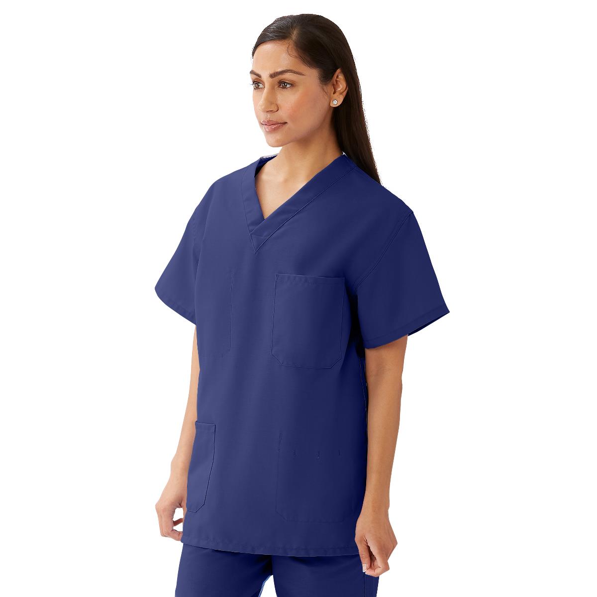 AngelStat Unisex Reversible V-Neck Scrub Top with 4 Pockets, Navy, Size L, Angelica Color Code, 1 EA (M630NNTL-CA) Each