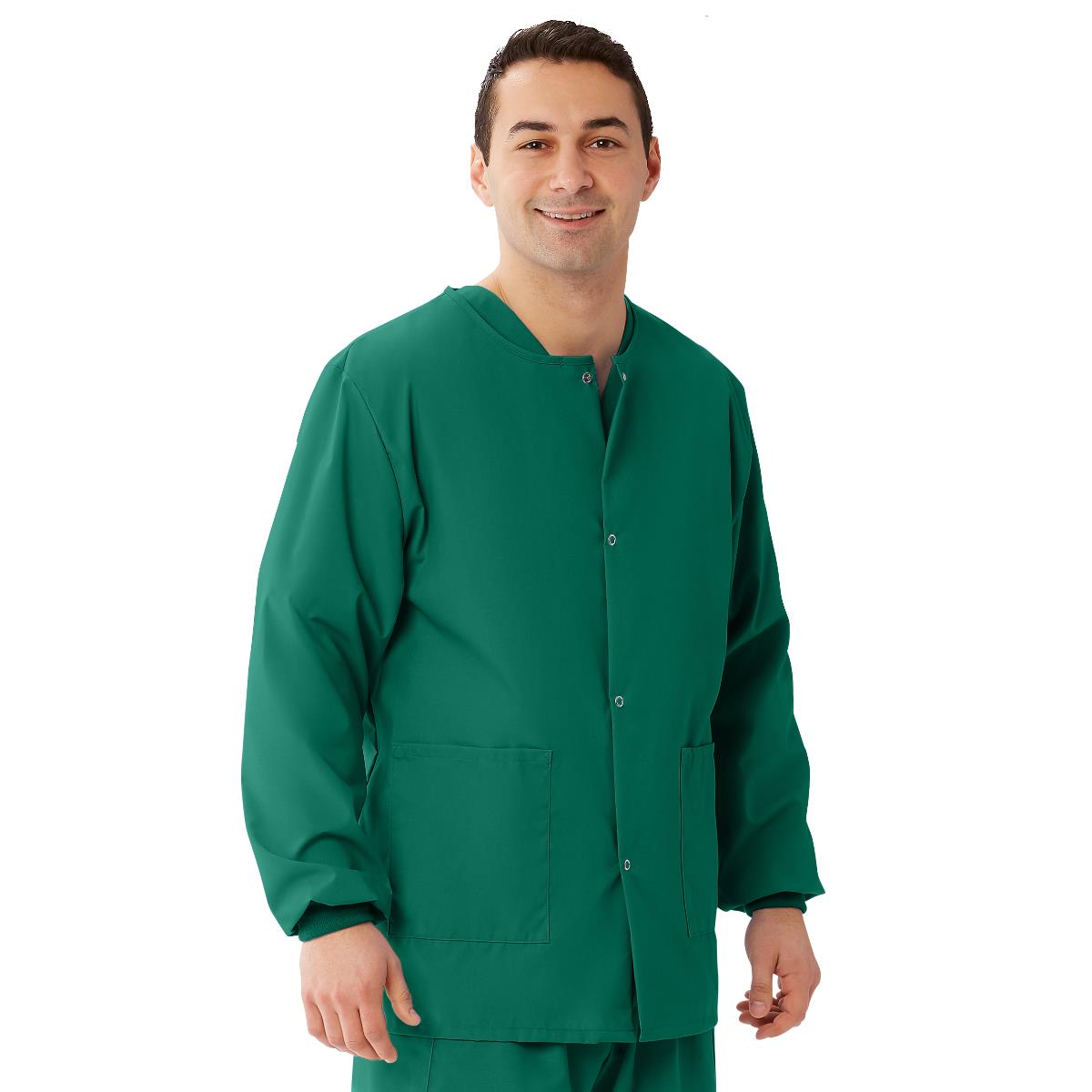 AngelStat Unisex Snap-Front Warm-Up Scrub Jacket, Emerald, Size M, 1 EA (849NJTM) Each