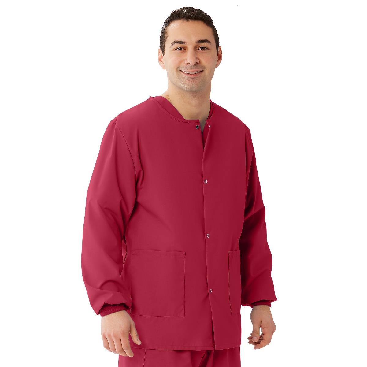 AngelStat Unisex Snap-Front Warm-Up Scrub Jacket, Raspberry, Size S, 1 EA (849NTRS) Each