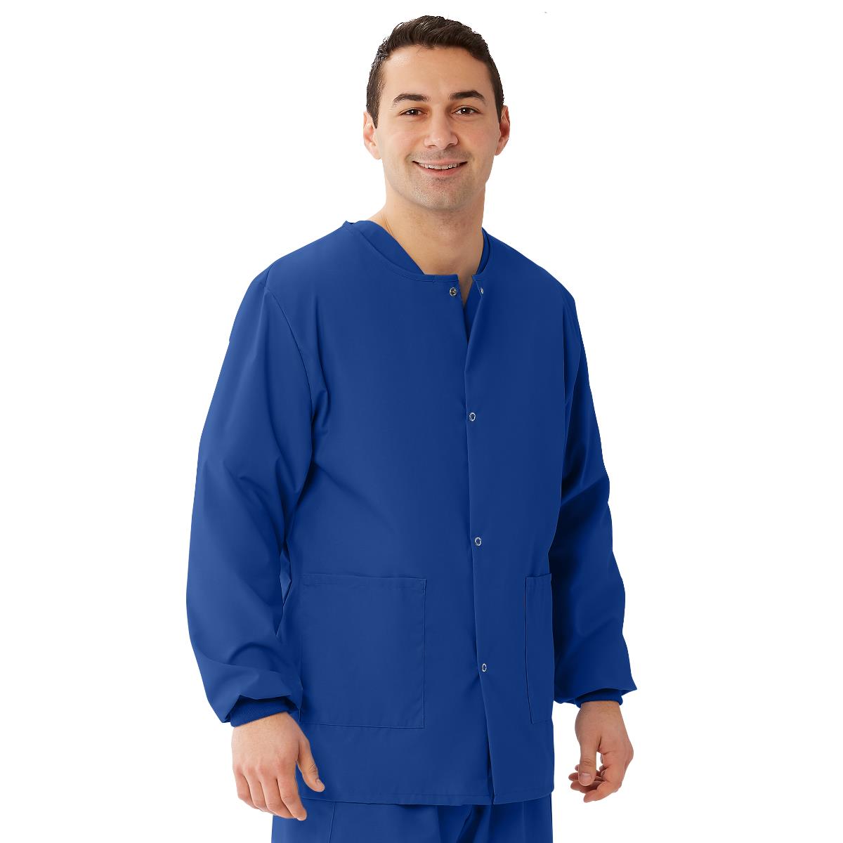 AngelStat Unisex Snap-Front Warm-Up Scrub Jacket, Sapphire, Size 5XL, 1 EA (849NHT5XL) Each