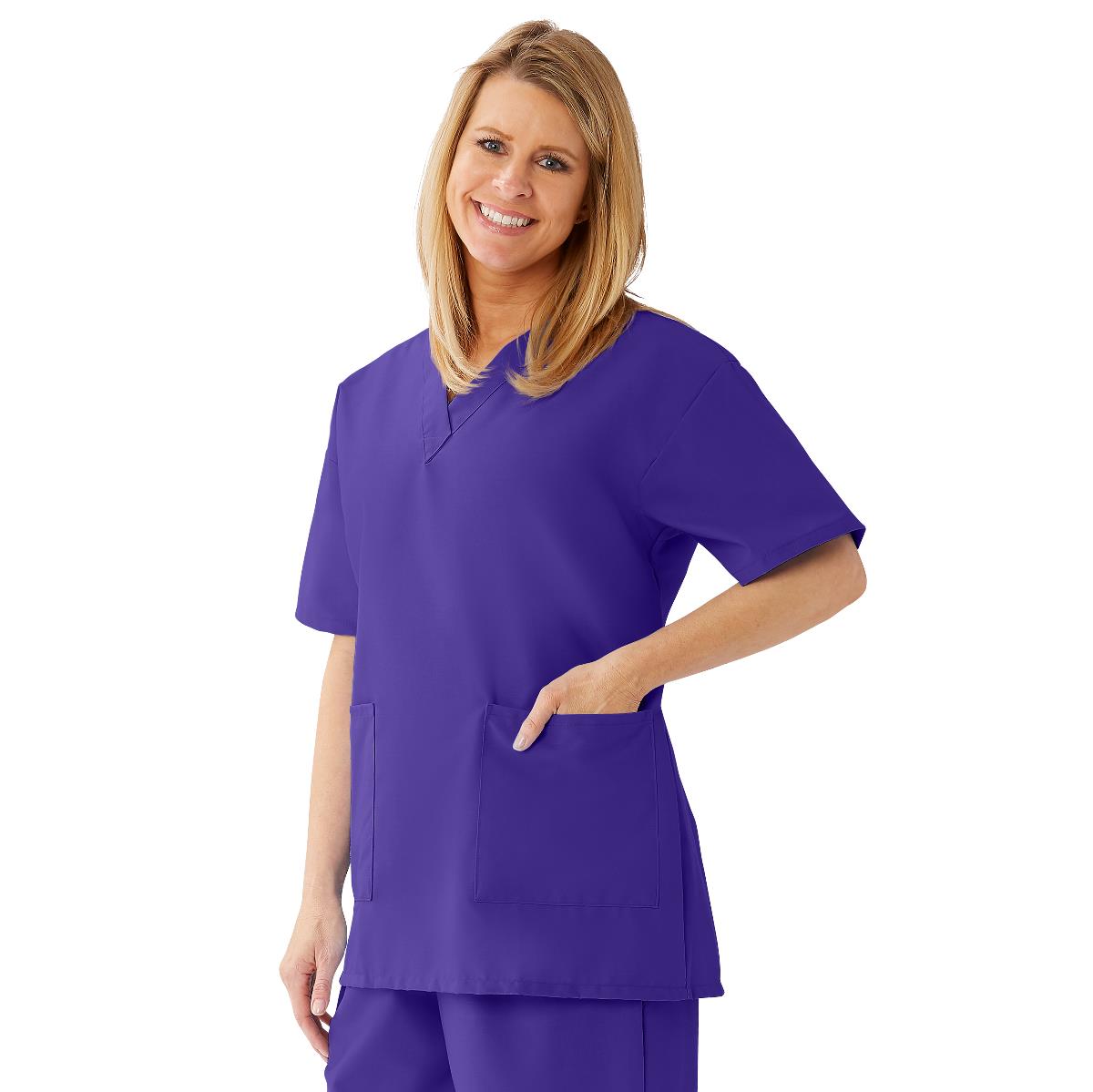 AngelStat Women's V-Neck Tunic Scrub Tops with 2 Pockets, Regal Purple, Size XS, 1 EA (893NRPXS) Each