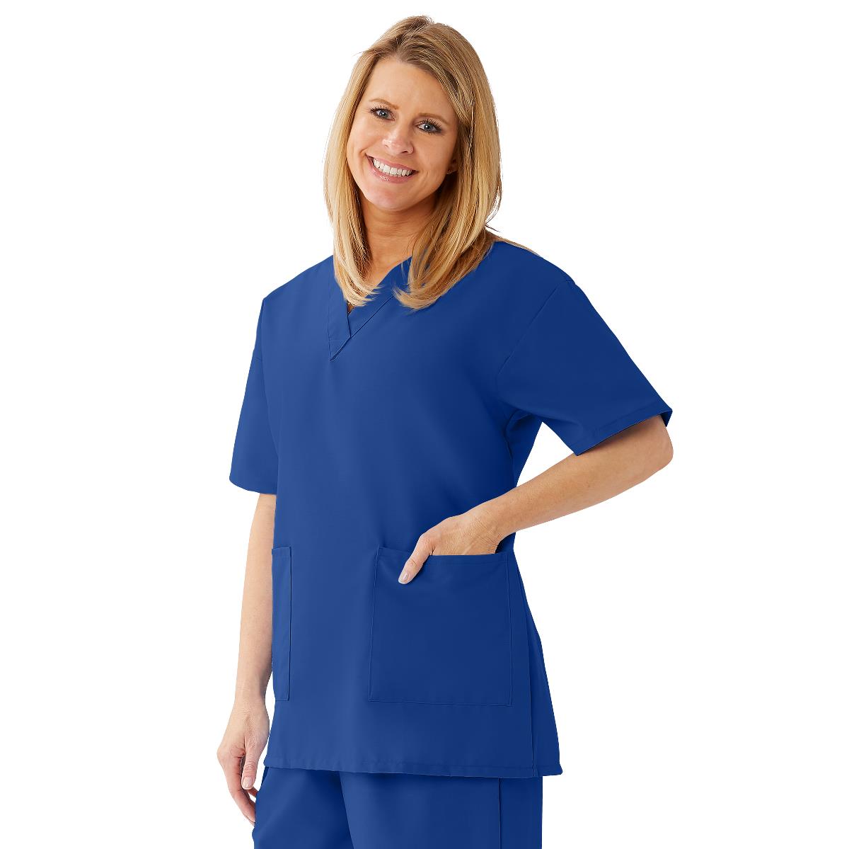 AngelStat Women's V-Neck Tunic Scrub Tops with 2 Pockets, Sapphire, Size S, 1 EA (893NHTS) Each