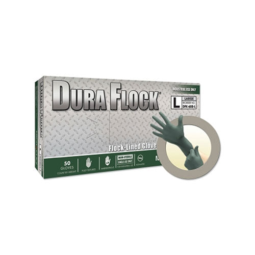 Ansell Dura Flock DFK-608 Disposable Nitrile Gloves, 8.3 in Palm, 7.9 Fingers, Flocked Liner, X-Large, Dark Green (748-DFK-608-XL) 1 Box