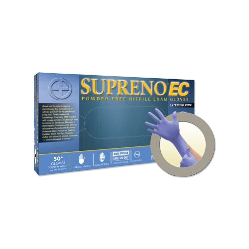 Ansell Supreno EC SEC-375 Nitrile Disposable Gloves, 5.5 mil Palm, 8.3 mil Fingers, Large, Violet Blue (748-SEC-375-L) 1 Box
