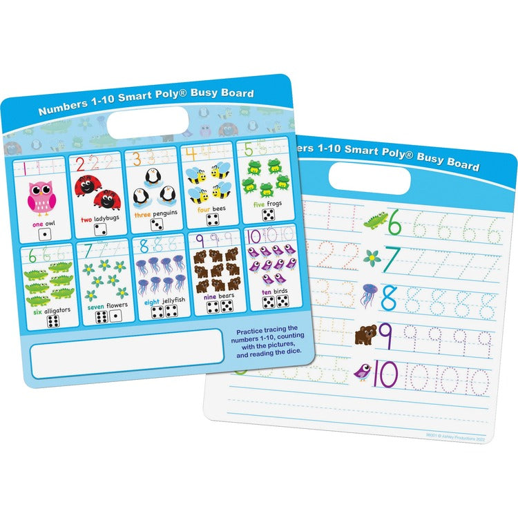 Ashley Numbers 1 - 10 Smart Poly Busy Board - 10.8" (0.9 ft) Width x 10.8" (0.9 ft) Height - Poly-coated Cardboard Surface - Square - Each (ASH98001) Each