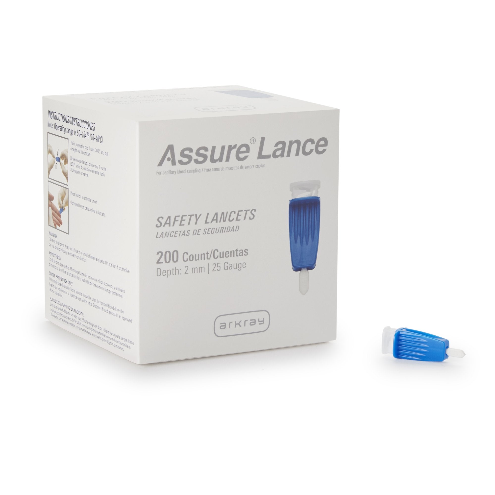 Assure Safety Lancet 25 Gauge Protective Safety Cap Push Button Activation Finger (668950_CS) 24/CS