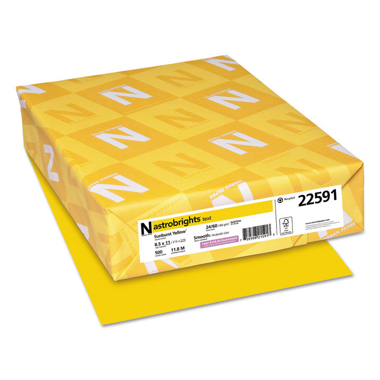 Astrobrights Color Paper, 24 lb Bond Weight, 8.5 x 11, Sunburst Yellow, 500/Ream (WAU22591) 1 Ream
