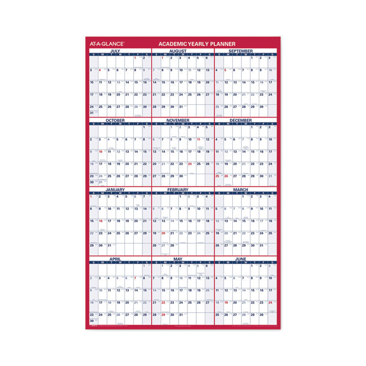 AT-A-GLANCE Academic Erasable Reversible Extra Large Wall Calendar, 48 x 32, White/Blue/Red, 12 Month (July to June): 2025 to 2026 (AAGPM36AP28) Each