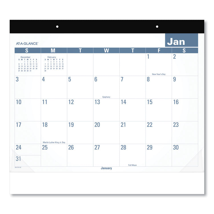 AT-A-GLANCE Easy-to-Read Monthly Desk Pad, 22 x 17, White/Blue Sheets, Black Binding, Clear Corners, 12-Month (Jan to Dec): 2026 (AAGSKLP2432) Each