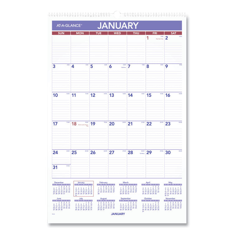 AT-A-GLANCE Monthly Wall Calendar with Ruled Daily Blocks, 15.5 x 22.75, White Sheets, 12-Month (Jan to Dec): 2026 (AAGPM328) Each