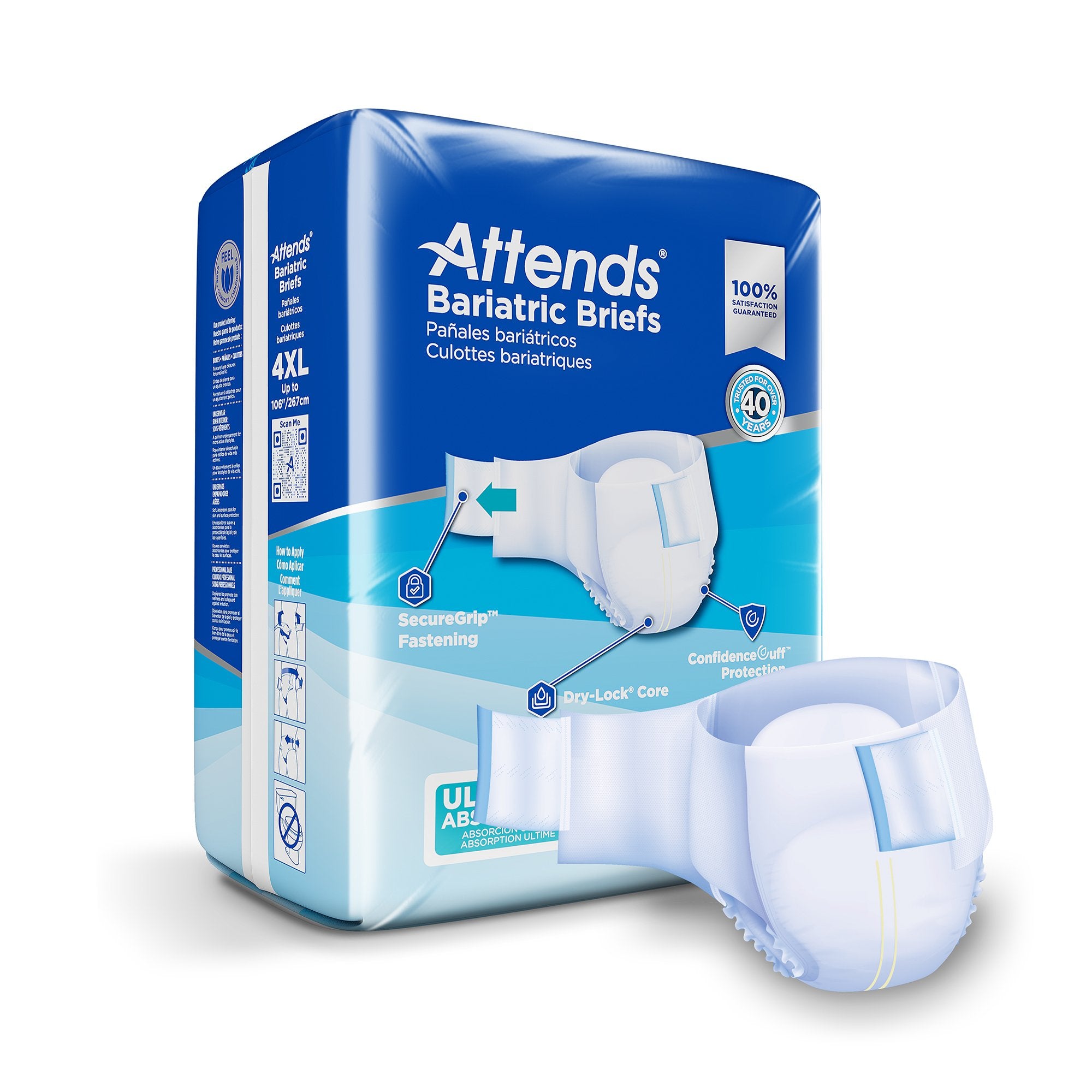 Attends Bariatric Unisex Adult Incontinence Brief 4X-Large Disposable Heavy Absorbency (955308_BG) 8/BG