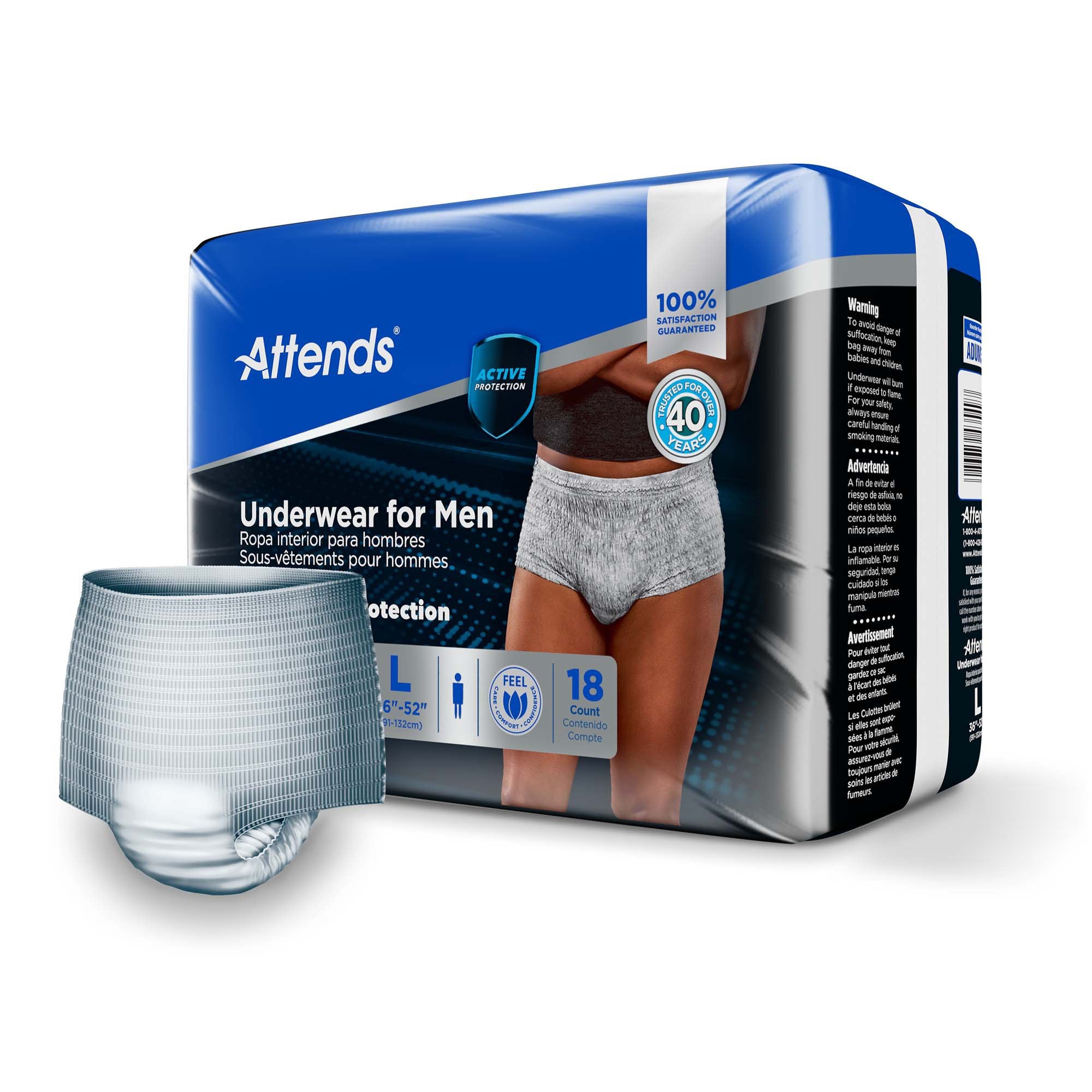 Attends For Men Male Adult Absorbent Underwear Pull On with Tear Away Seams Large Disposable Heavy Absorbency (1039114_BG) 18/BG