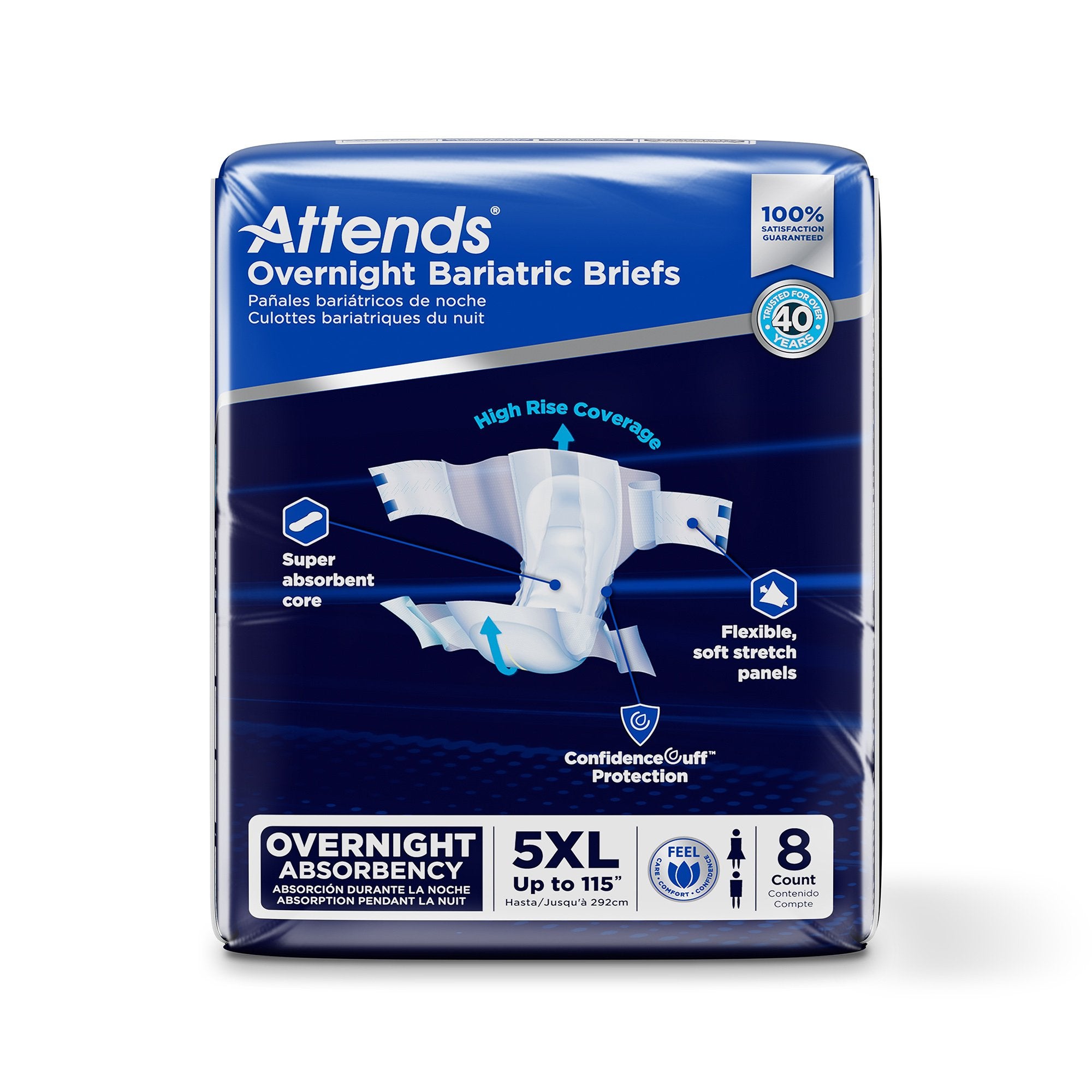 Attends Overnight Bariatric Unisex Adult Incontinence Brief 5X-Large Disposable Heavy Absorbency (1254292_BG) 8/BG