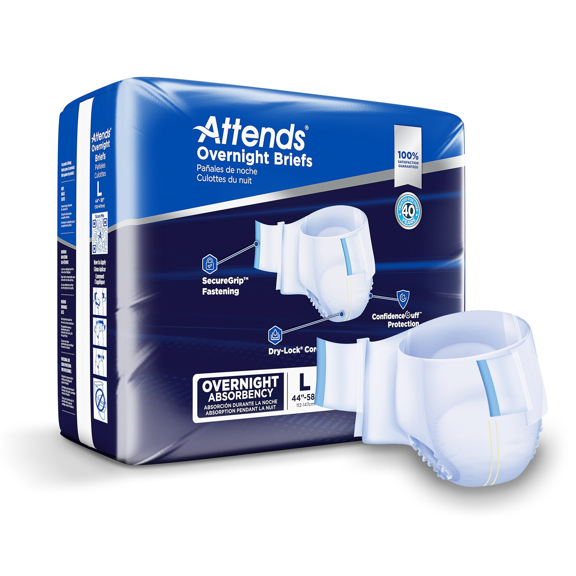 Attends Overnight Unisex Adult Incontinence Brief Large Disposable Heavy Absorbency (1078991_BG) 14/BG