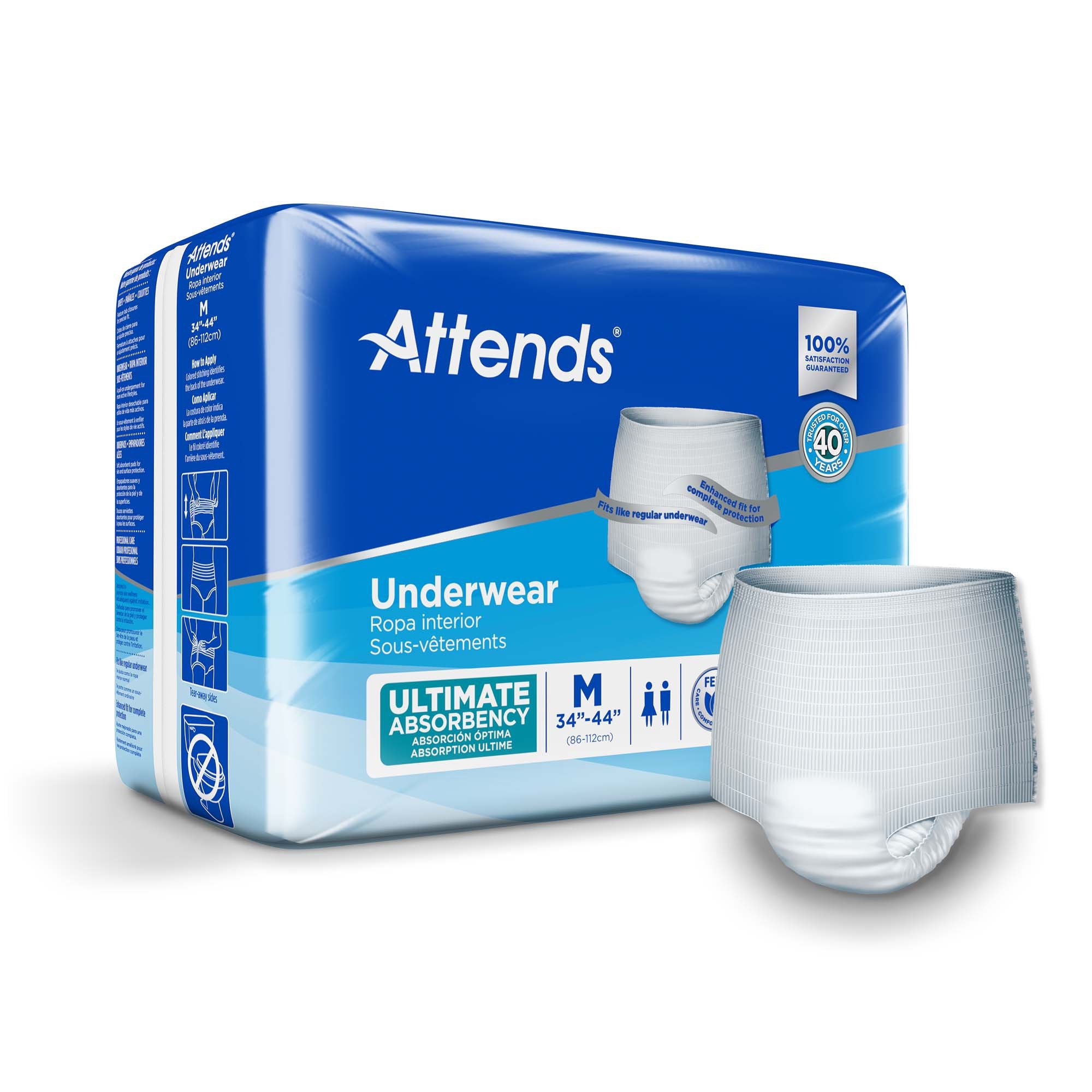 Attends Unisex Adult Absorbent Underwear Pull On with Tear Away Seams Medium Disposable Heavy Absorbency (848957_CS) 4/CS