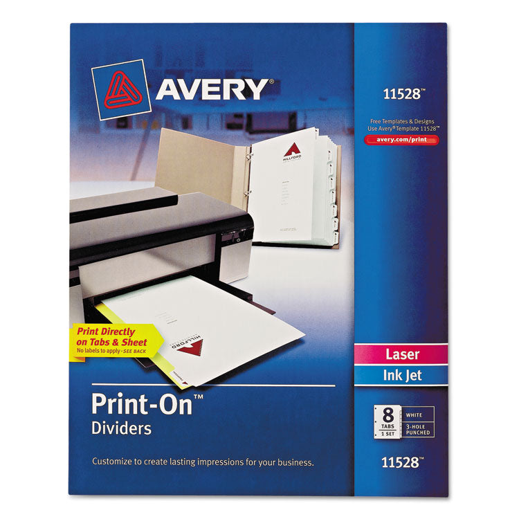Avery Customizable Print-On Dividers, 3-Hole Punched, 8-Tab, 11 x 8.5, White, 1 Set (AVE11528) 1 Set