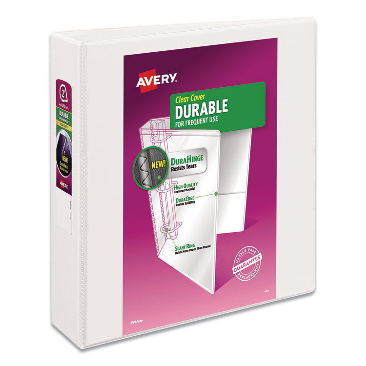 Avery Durable View Binder with DuraHinge and Slant Rings, 3 Rings, 2" Capacity, 11 x 8.5, White, 4/Pack (AVE17577) Pack of 4