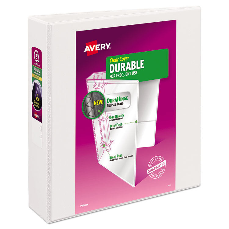 Avery Durable View Binder with DuraHinge and Slant Rings, 3 Rings, 2" Capacity, 11 x 8.5, White (AVE17032) Each