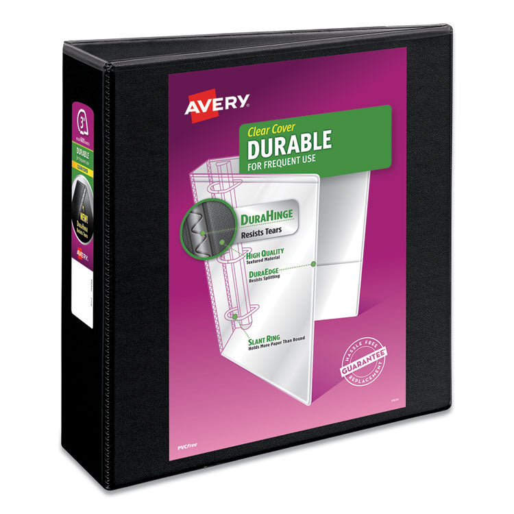 Avery Durable View Binder with DuraHinge and Slant Rings, 3 Rings, 3" Capacity, 11 x 8.5, Black (AVE17041) Each