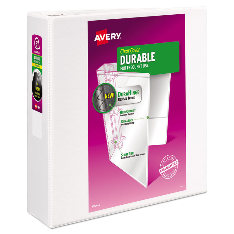 Avery Durable View Binder with DuraHinge and Slant Rings, 3 Rings, 3" Capacity, 11 x 8.5, White (AVE17042) Each