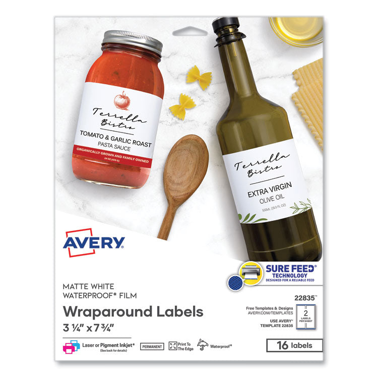 Avery Durable Water-Resistant Wraparound Labels w/ Sure Feed, 3.25 x 7.75, 16/PK (AVE22835) Pack of 16