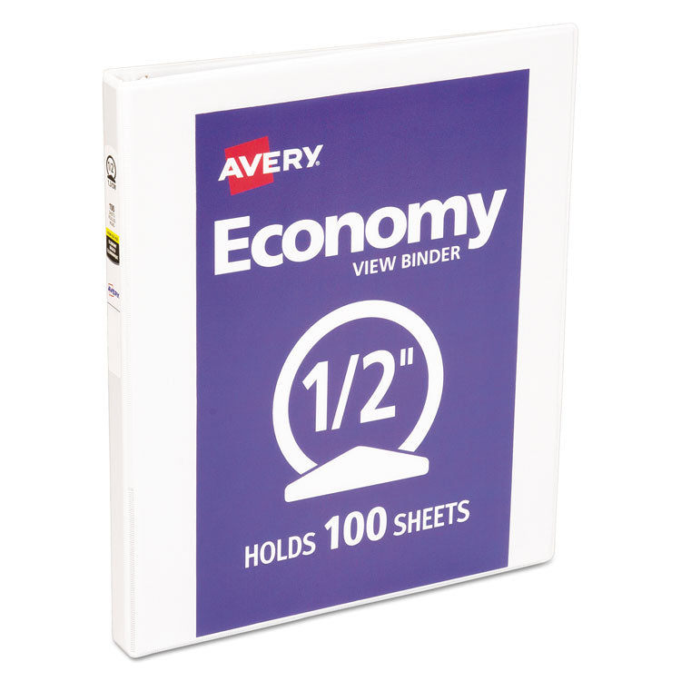 Avery Economy View Binder with Round Rings , 3 Rings, 0.5" Capacity, 11 x 8.5, White, (5706) (AVE05706) Each