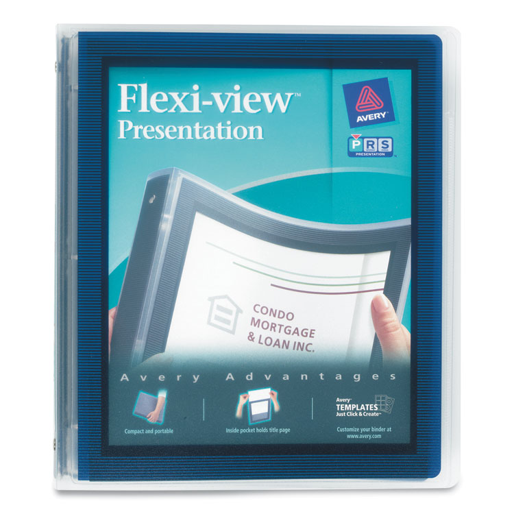 Avery Flexi-View Binder with Round Rings, 3 Rings, 1" Capacity, 11 x 8.5, Navy Blue (AVE17685) Each