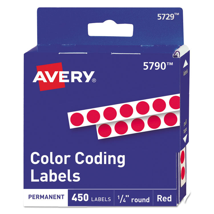 Avery Handwrite-Only Permanent Self-Adhesive Round Color-Coding Labels in Dispensers, 0.25" dia, Red, 450/Roll, (5790) (AVE05790) Pack of 450