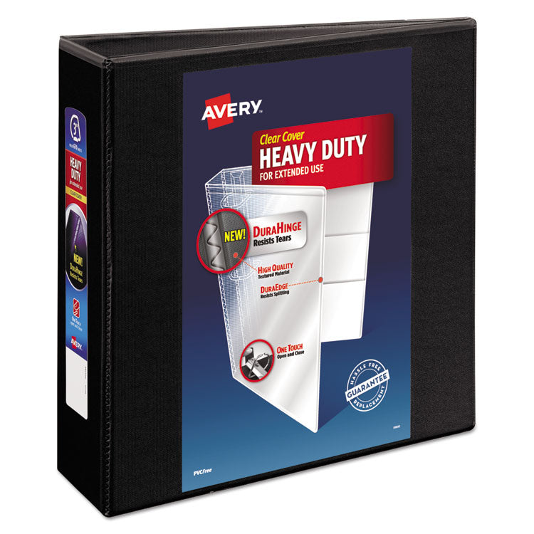 Avery Heavy-Duty View Binder with DuraHinge and Locking One Touch EZD Rings, 3 Rings, 3" Capacity, 11 x 8.5, Black (AVE79693) Each