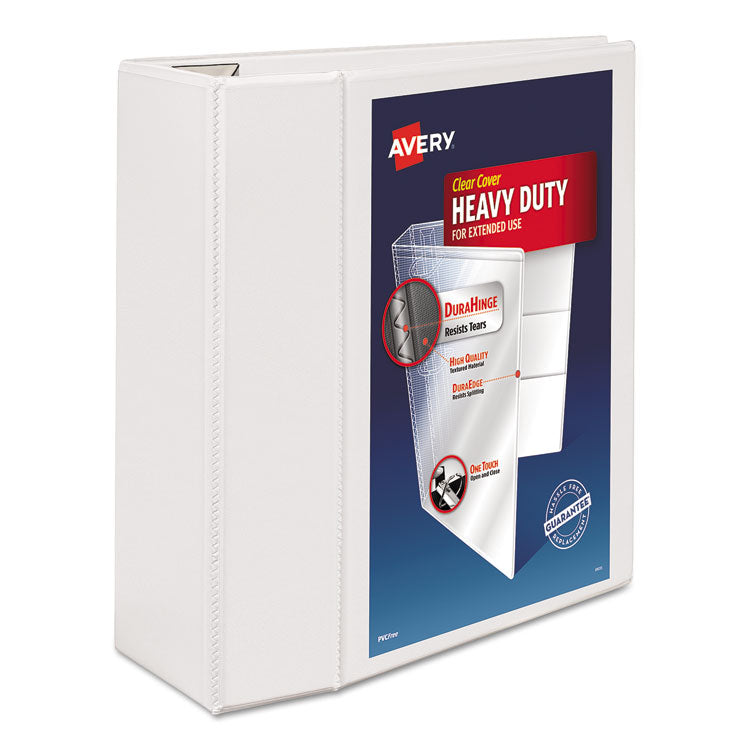 Avery Heavy-Duty View Binder with DuraHinge and Locking One Touch EZD Rings, 3 Rings, 5" Capacity, 11 x 8.5, White (AVE79106) Each
