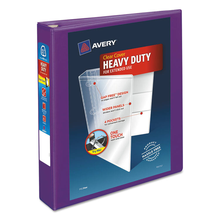 Avery Heavy-Duty View Binder with DuraHinge and One Touch EZD Rings, 3 Rings, 1.5" Capacity, 11 x 8.5, Purple (AVE79774) Each