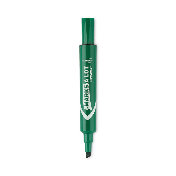Avery MARKS A LOT Regular Desk-Style Permanent Marker, Broad Chisel Tip, Green, Dozen (7885) (AVE07885) Box of 12