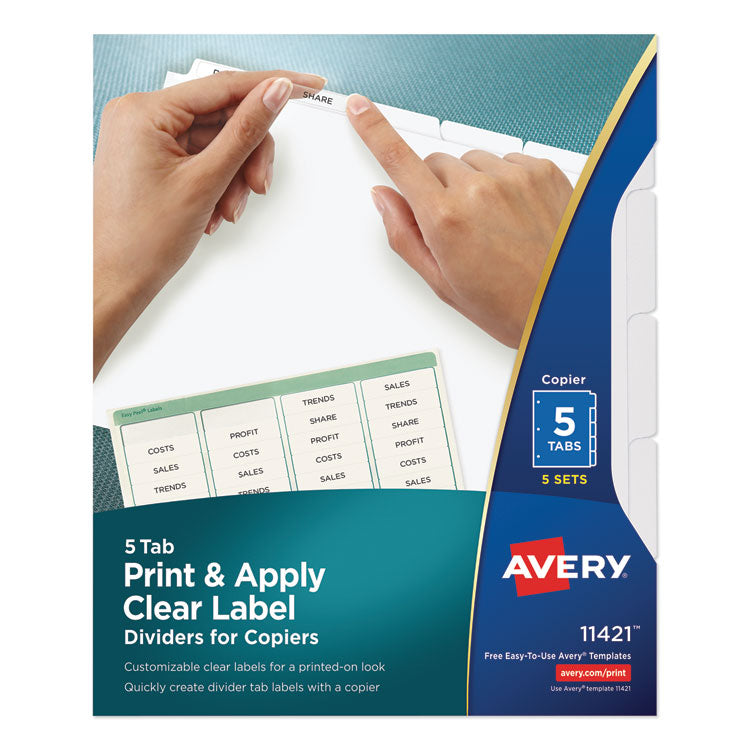 Avery Print and Apply Index Maker Clear Label Dividers, Copiers, 5-Tab, 11 x 8.5, White, 5 Sets (AVE11421) Pack of 5