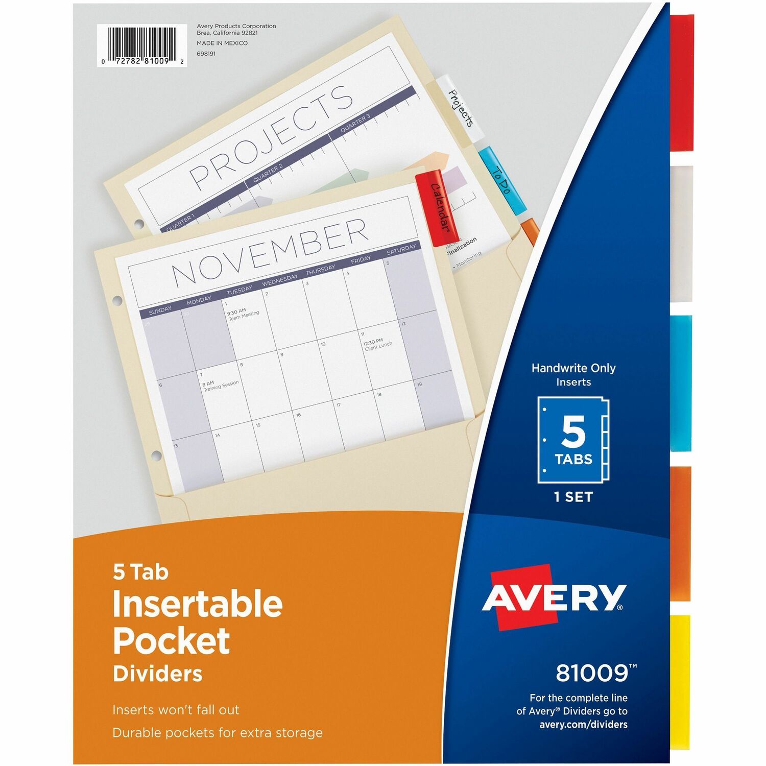 Avery® Pocket Sheet Divider, Assorted Colors (AVE81009) Set of 5