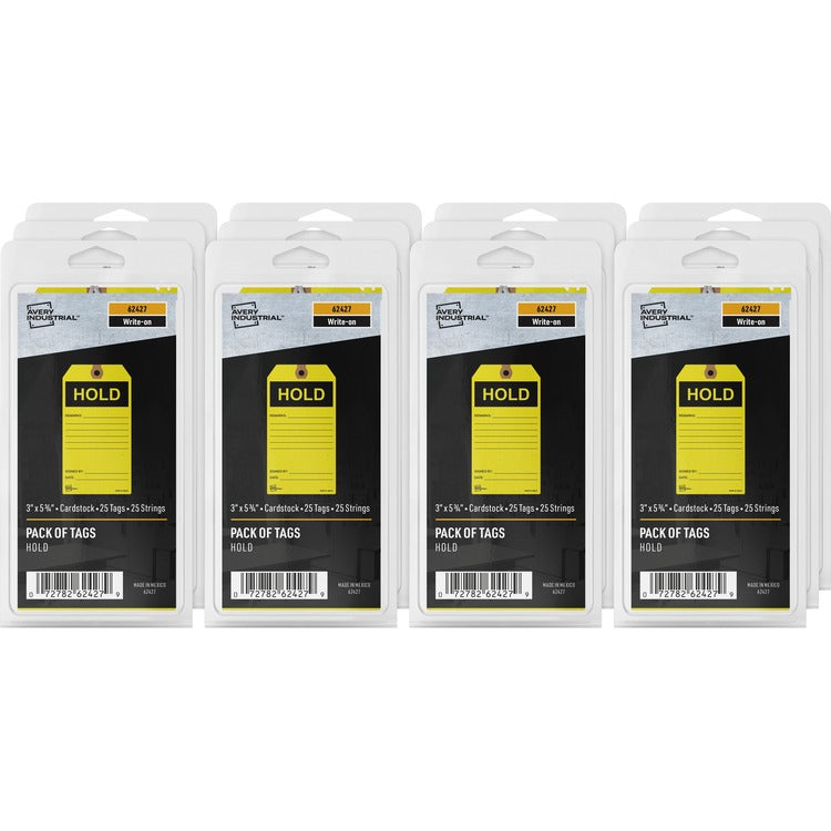 Avery® Preprinted HOLD Inventory Tags - 5.75" Length x 3" Width - 25 / Pack - Card Stock - Yellow (AVE62427) Each