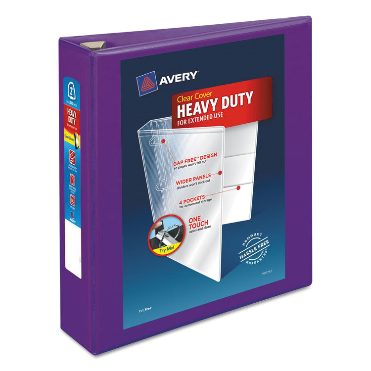Avery Heavy-Duty View Binder with DuraHinge and One Touch EZD Rings, 3 Rings, 2" Capacity, 11 x 8.5, Purple (AVE79777) Each