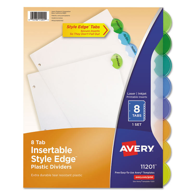 Avery Insertable Style Edge Tab Plastic Dividers, 8-Tab, 11 x 8.5, Translucent, 1 Set (AVE11201) Set of 8