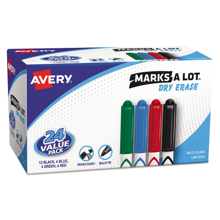 Avery MARKS A LOT Pen-Style Dry Erase Marker Value Pack, Medium Chisel Tip, Assorted Colors, 24/Set (29860) (AVE29860) Pack of 24