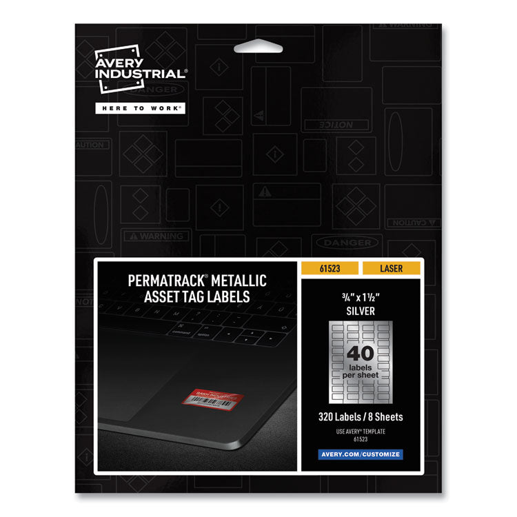 Avery PermaTrack Metallic Asset Tag Labels, Laser Printers, 0.75 x 1.5, Metallic Silver, 40/Sheet, 8 Sheets/Pack (AVE61523) Pack of 320