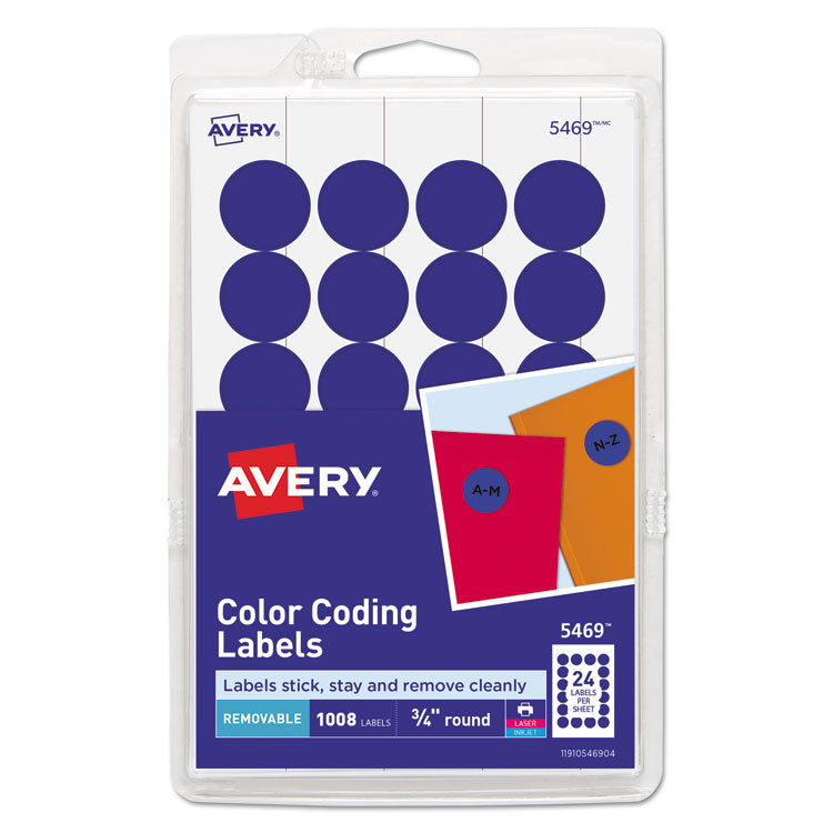 Avery Printable Self-Adhesive Removable Color-Coding Labels, 0.75" dia, Dark Blue, 24/Sheet, 42 Sheets/Pack, (5469) (AVE05469) Pack of 1000