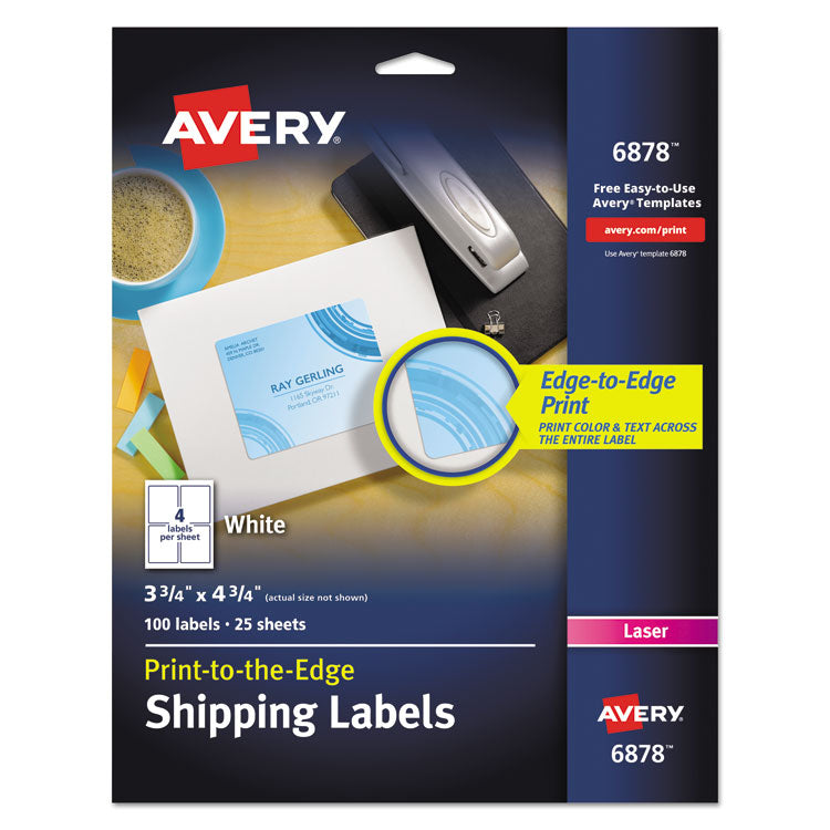 Avery Vibrant Laser Color-Print Labels w/ Sure Feed, 3.75 x 4.75, White, 100/PK (AVE6878) Pack of 100