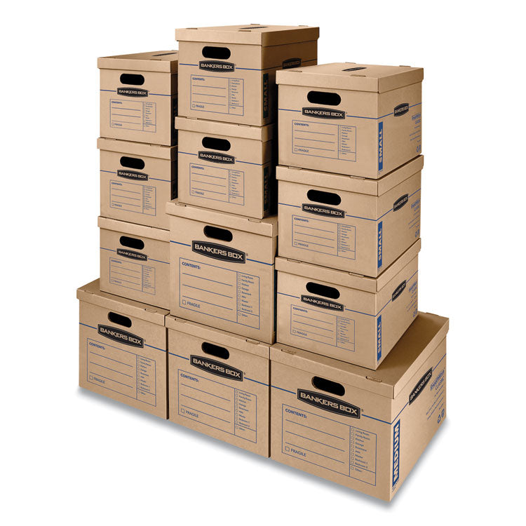 Bankers Box SmoothMove Classic Moving/Storage Box Kit, Half Slotted Container (HSC), Assorted Sizes: (8) Small, (4) Med, Brown/Blue,12/CT (FEL7716401) Case of 12